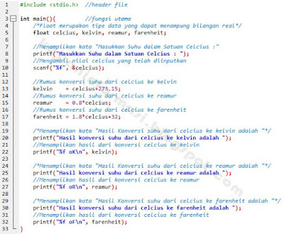 Source Code Konversi Suhu dari Celcius ke Reamur Kelvin Farenheit dengan C++