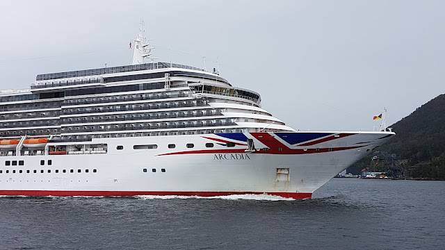 P&O Cruise ship Arcadia departing Bergen, Norway; Cruise ships in Bergen