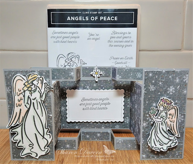 Rhapsody in Craft, Angels of Peace, July-December Mini Catalogue 2021, Peaceful Place Specialty DSP, Merry Melody 3D Embossing Folder, Scalloped Contour Dies, Double Display Fancy Fold Card, Fancy Fold Card, Christmas, Christmas Card, #heartofchristmas2021,#loveitchopit,Stampin' Up!,