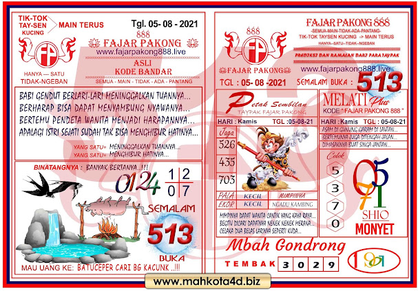 Syair Prediksi Fajar Pakong 888 Kamis, 05 - Agustus - 2021