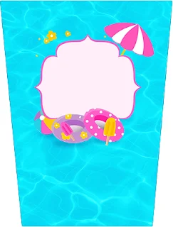 Brunette  Girl Pool Party Free Printable Labels.