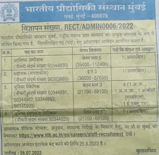 iit bombay recruitment 2022