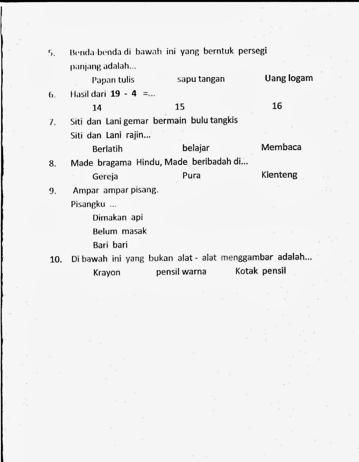 Kegemaranku UAS Kelas 1 TA2013 2014 Kurikulum 2013