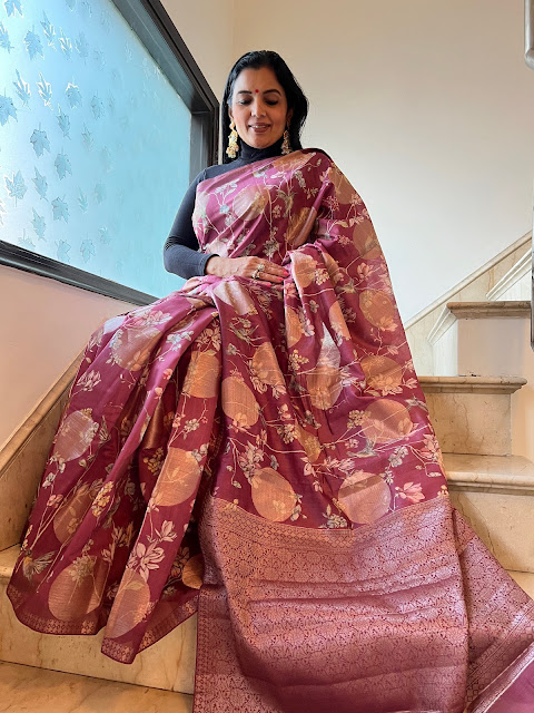 Opinion pink Chanderi silk saree with digital print