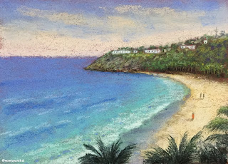 A soft pastel painting of seashore from Goa by Indian artist and blogger Manju Panchal