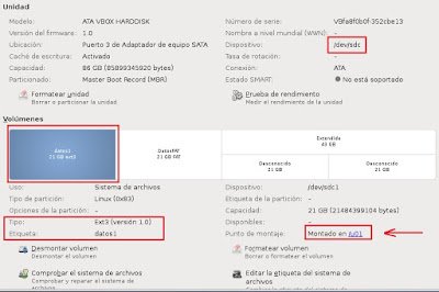 Montaje en linux con utilidad de discos.