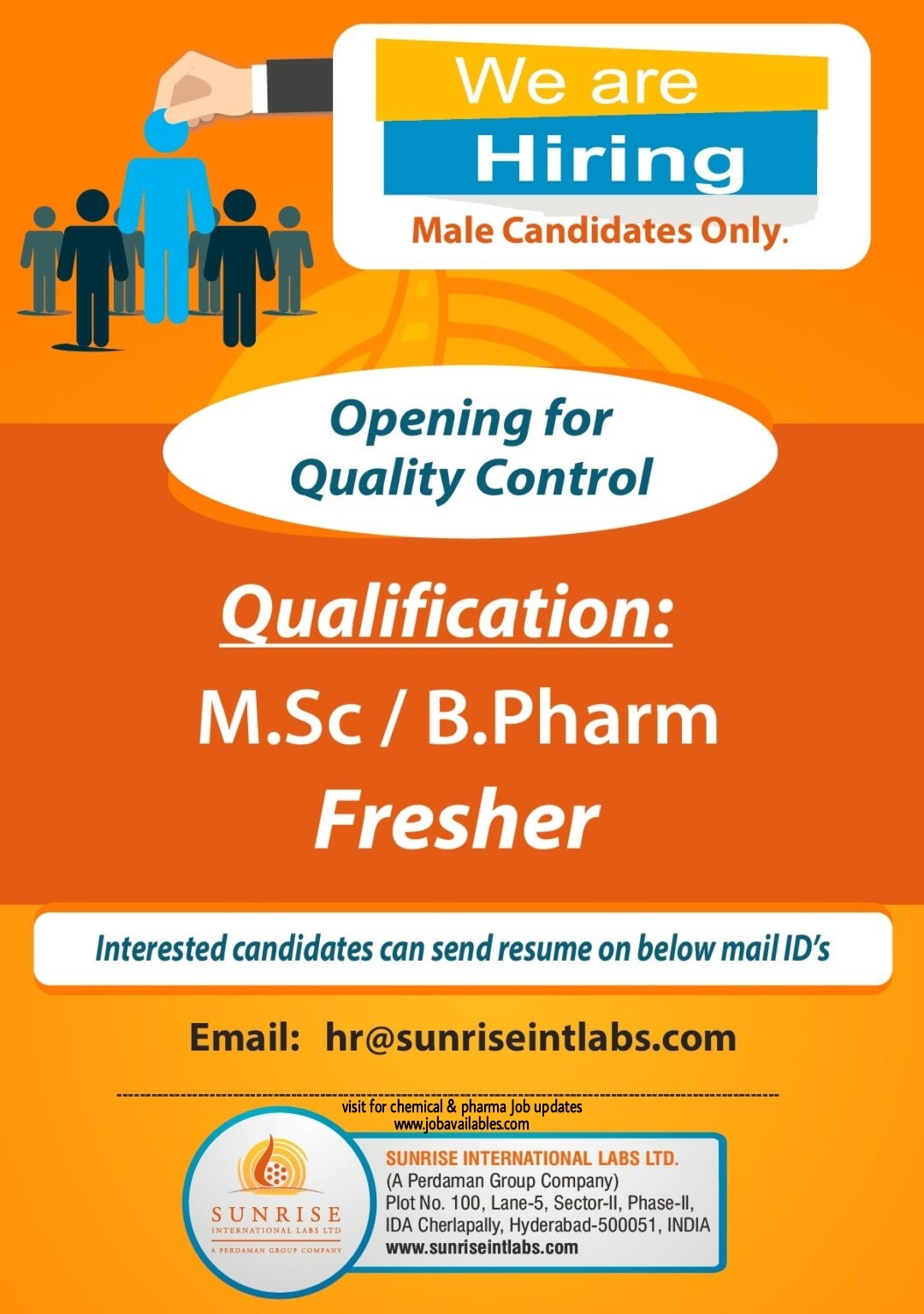 Job Availables, Sunrise International Labs Ltd Job Opening For Freshers Msc/ B.Pharma - Quality Control Dept