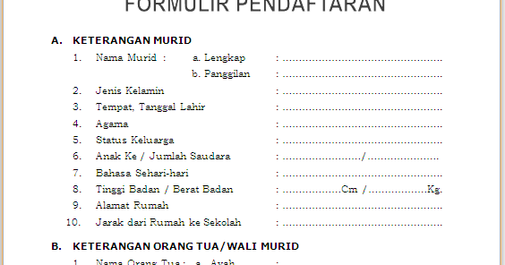 Contoh Formulir Pendaftaran Sekolah Dalam Bahasa Inggris 