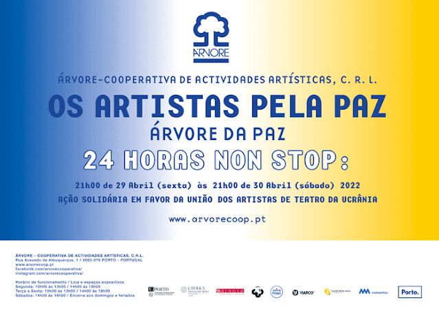 A “Árvore da Paz” é um evento solidário da Cooperativa Árvore que vai acontecer de 29 para 30 de Abril, com o objetivo de prestar ajuda aos artistas ucranianos.