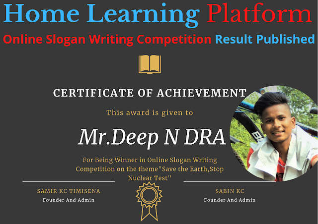 Congratulations Mr.Deep N Dra For being Winner in Online Slogan Writing Competition