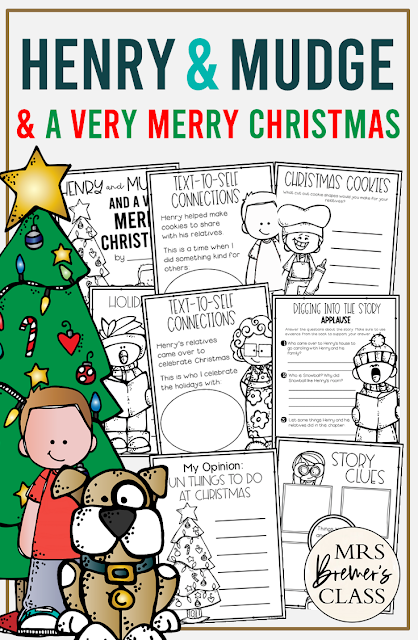 Henry and Mudge and a Very Merry Christmas book activities unit with literacy printables, reading companion activities, and lesson ideas for First Grade and Second Grade