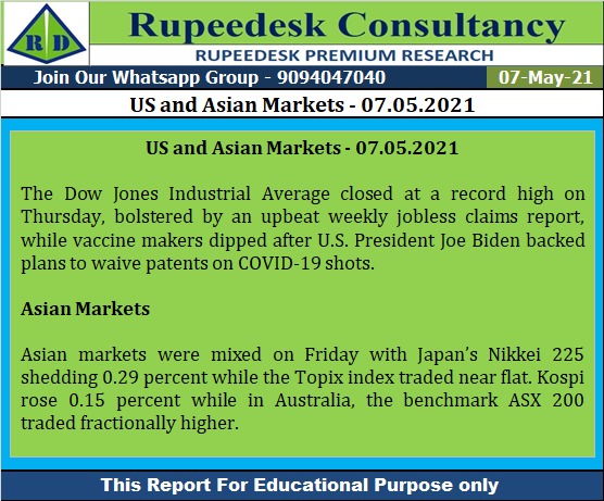 US and Asian Markets - 07.05.2021 - Rupeedesk Reports