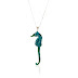 Seahorse Silver pendant necklace with turquoise blue and green enamel