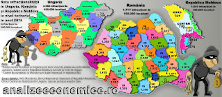 Topurile județelor după rata infracționalității din Republica Moldova, România și Ungaria