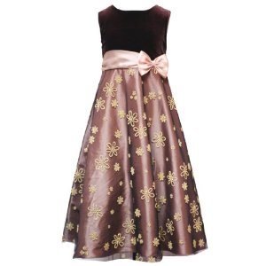 Rare Editions Girls PLUS Size BROWN GOLD CAVIAR BEADED VELVET MESH OVERLAY 
