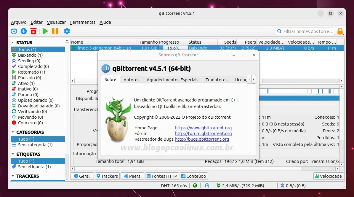 qBittorrent executando no Ubuntu 23.04 (Lunar Lobster)