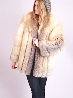 Vintage golden brown dimensional colored fluffy fox fur coat