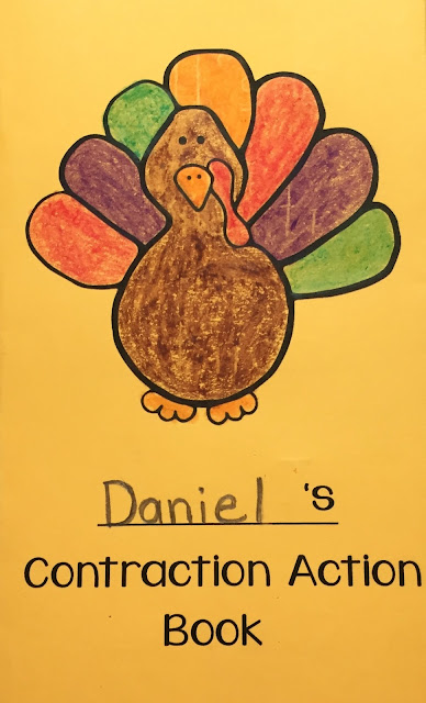 Grab a FREE template and see how I review contractions and other important skills in November with my students. We have fun with Thanksgiving-themed books, games, math & literacy reviews, and activities like this contraction foldable (free template). #contractions #teachingcontractions #contractionactivity