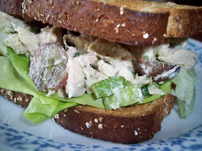 Serving tarragon and grape chicken salad.