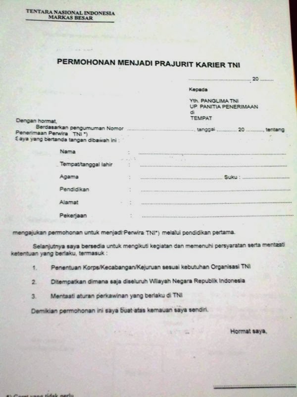 Contoh Surat Mutasi Tni