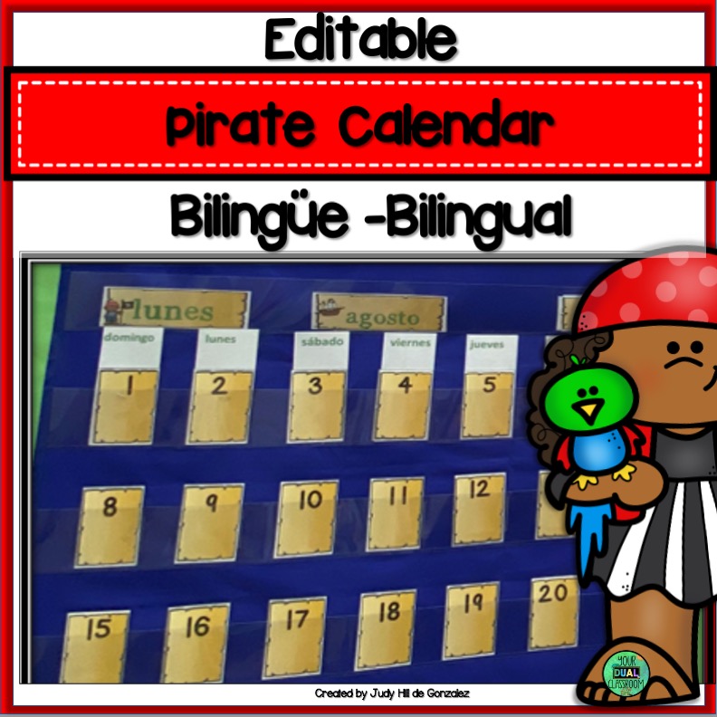 Pirate-Themed Bilingual Pocket Chart Calendar