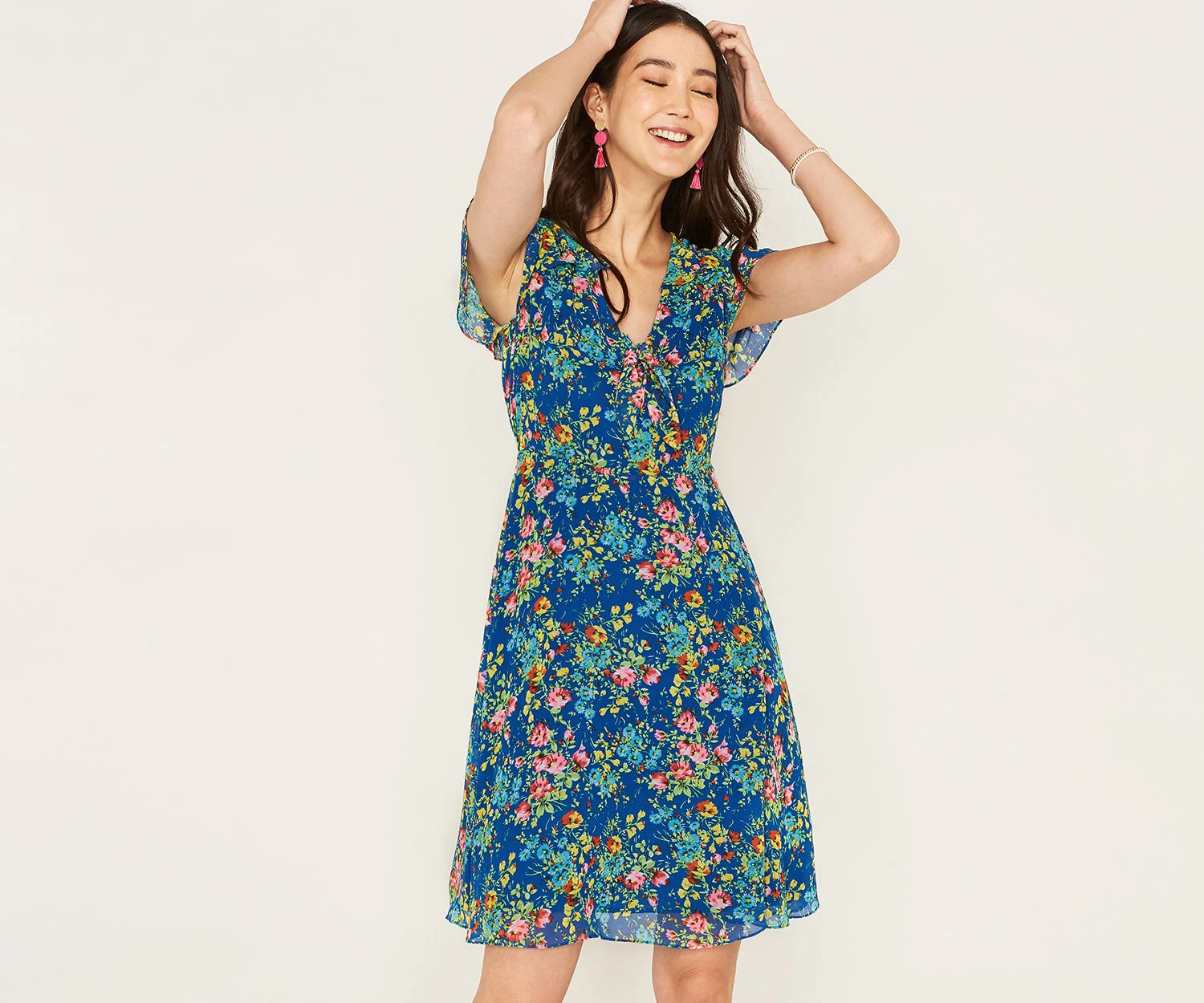 Oasis Blue Floral Long Painted Posy Tea Dress - UK style blog