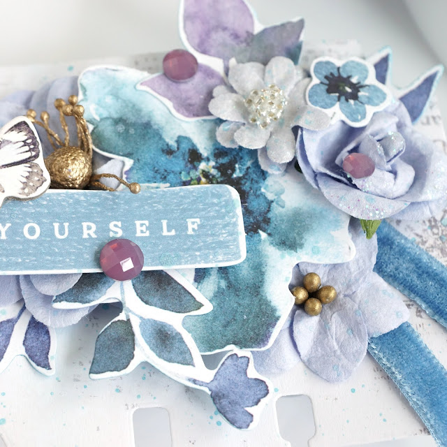 Memorydex card made with Heidi Swapp die and Prima Marketing Watercolor Floral collection (ephemera, paper flowers, chipboard stickers, crystals)