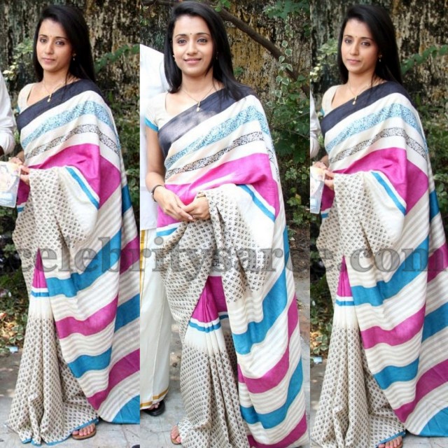 Trisha in White Handloom Saree