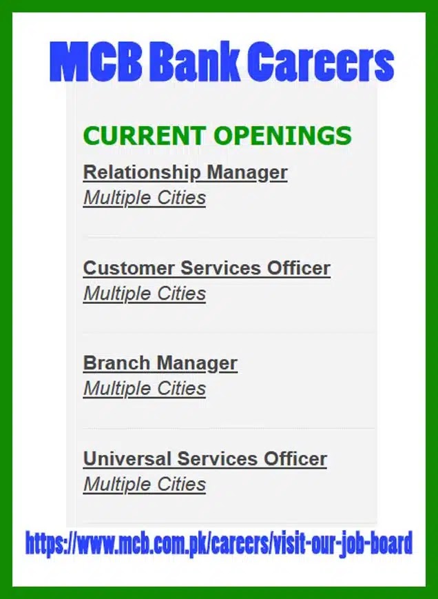 MCB Bank Jobs 2023
