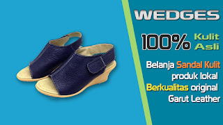 Sandal wedges wanita kulit sapi