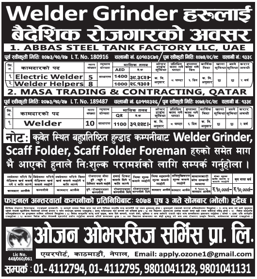 Jobs in UAE and Qatar for Nepali, Salary Rs 39,382