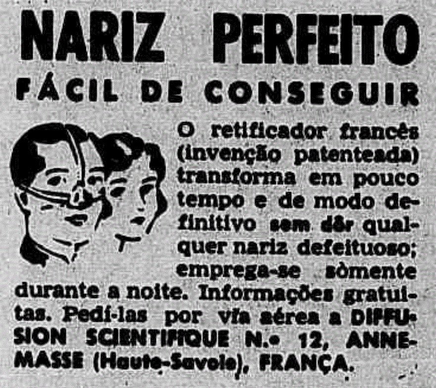 Anúncio antigo de acessório para mudança de nariz em 1958