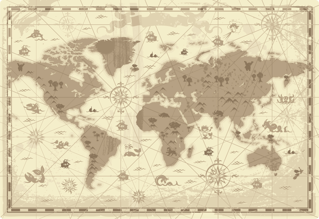 Free Vector がらくた素材庫 趣のある古地図のクリップアート Old Map And Compass Vector イラスト素材
