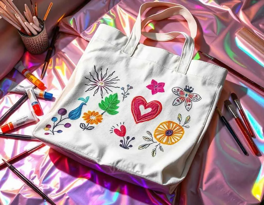 Personalized tote bag with fabric paint design