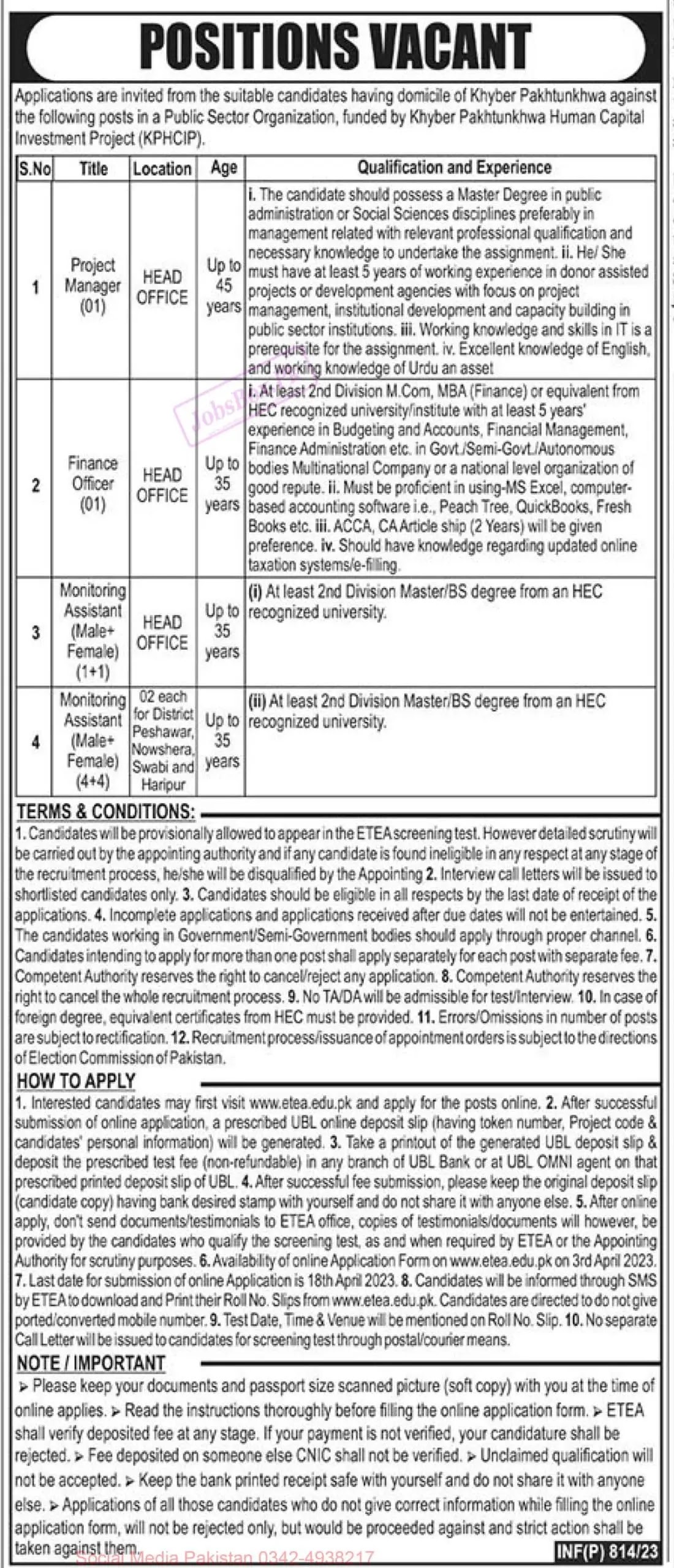 Public Sector Organization KPK Jobs 2023 - Latest Advertisement