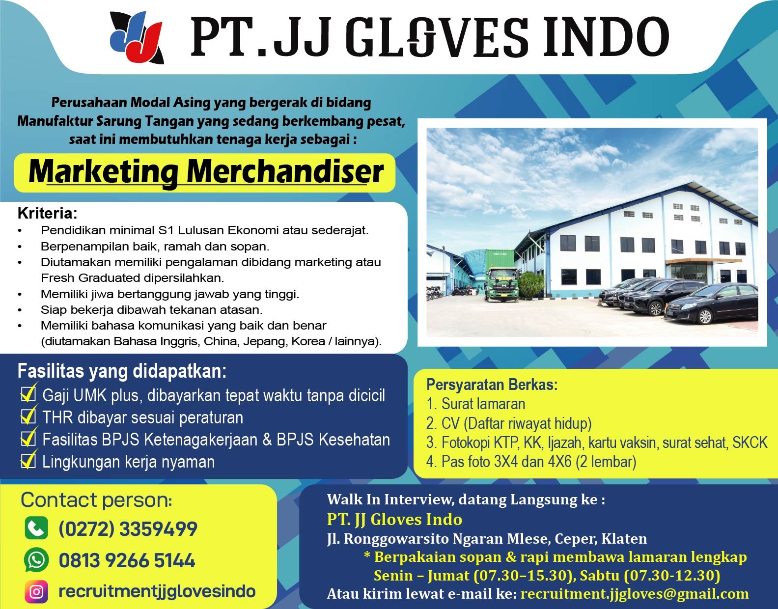 Loker Klaten Terbaru di Pabrik Sarung Tangan PT JJ Gloves Indo