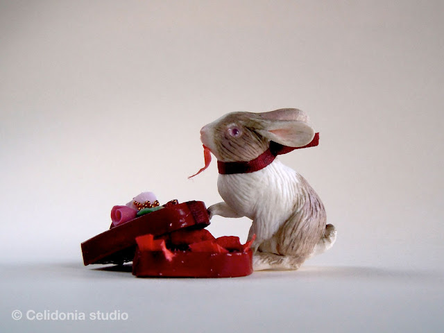 valentine's rabbit sculpted in polymer clay