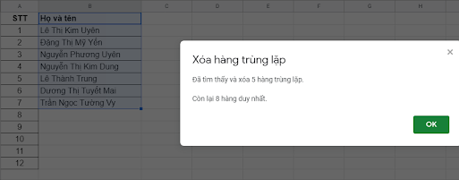 tìm và xóa dữ liệu trùng lặp trong excel online