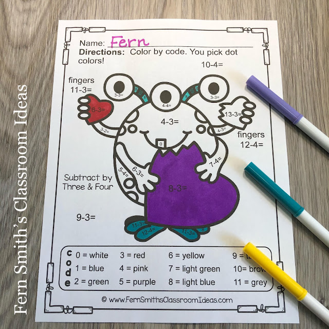 Click Here to Download This St. Valentine's Day Color By Number Love Monsters Addition, Subtraction, Multiplication, and Division Four Pack Bundle Resource to Use with Your Students Today!