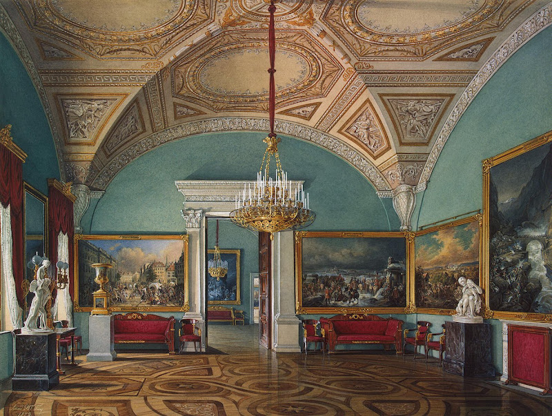 Interiors of the Winter Palace. The Second Room of the War Gallery by Edward Petrovich Hau - Architecture, Interiors drawings from Hermitage Museum