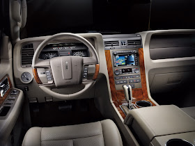 Dove gray leather Lincoln Navigator interior with wood trim