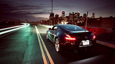 Black Nissan 370Z Skyscrapers Night Lights Photo HD Wallpaper