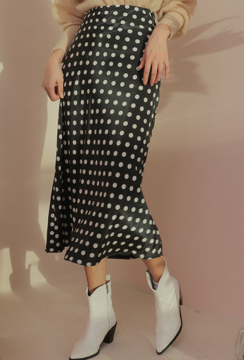 Polka Dot Print A-Line Midi Skirt