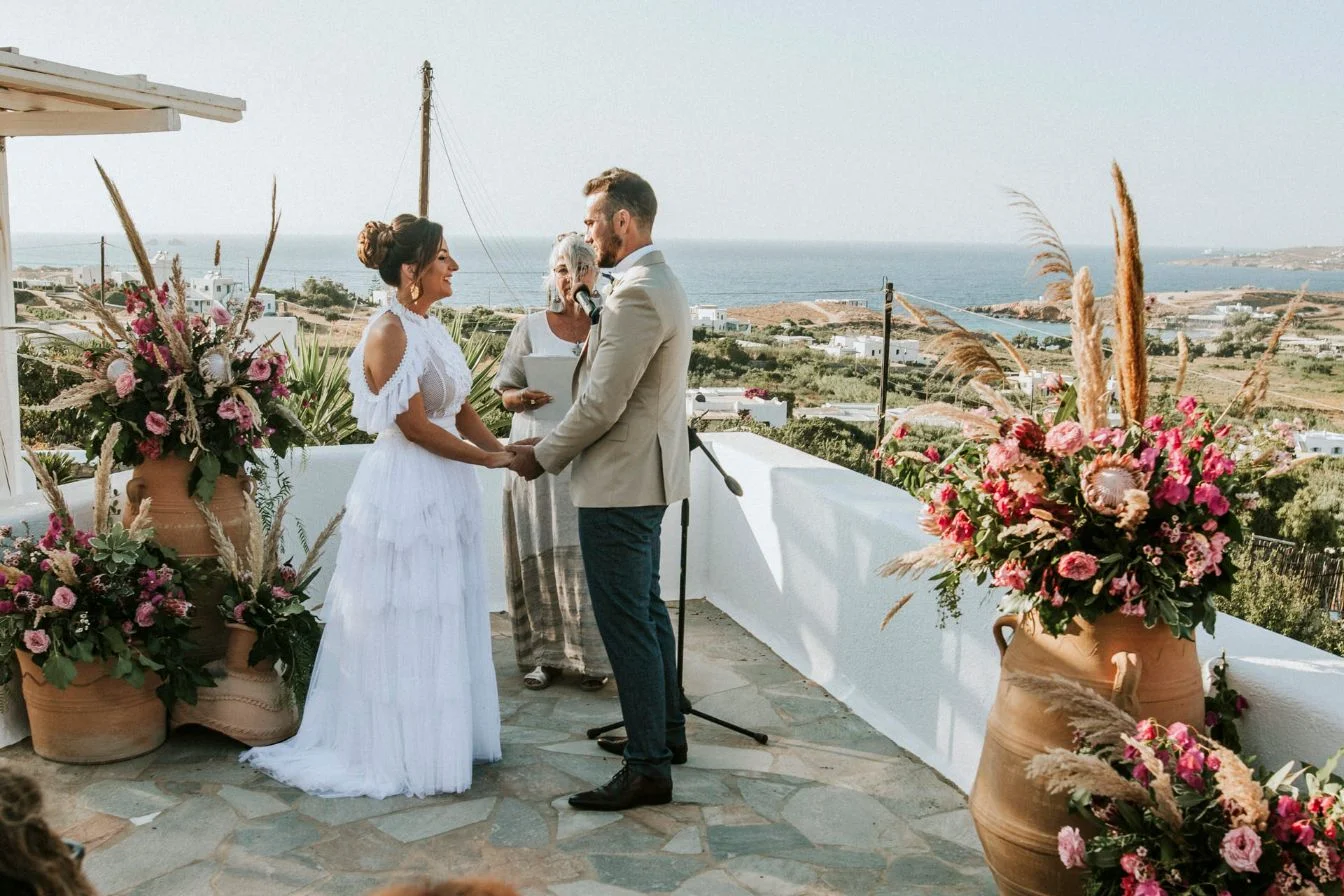 lighthouse photography paros island elopement wedding bridal gown decor makeup