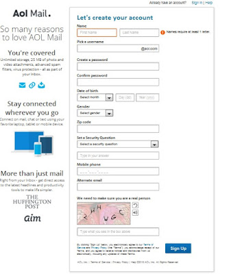 Form Pendaftaran Membuat Email Baru di AOL