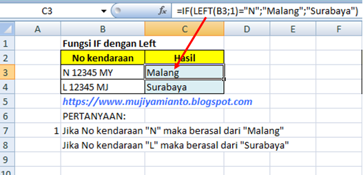 soal latihan excel if, left