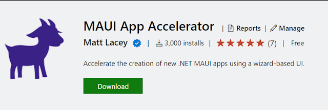 MAUI App Accelerator - marketplace screenshot showing 3000 installs