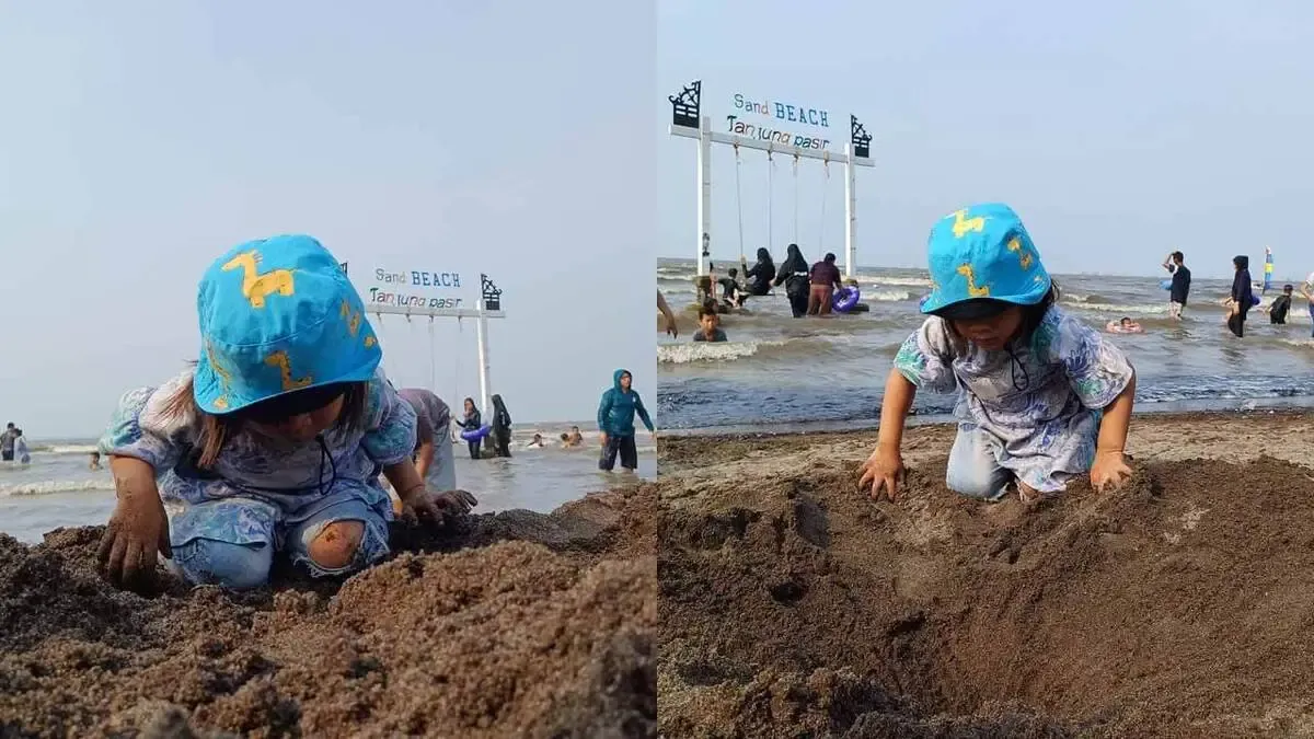 bermain pasir -pantai tanjung pasir tangerang