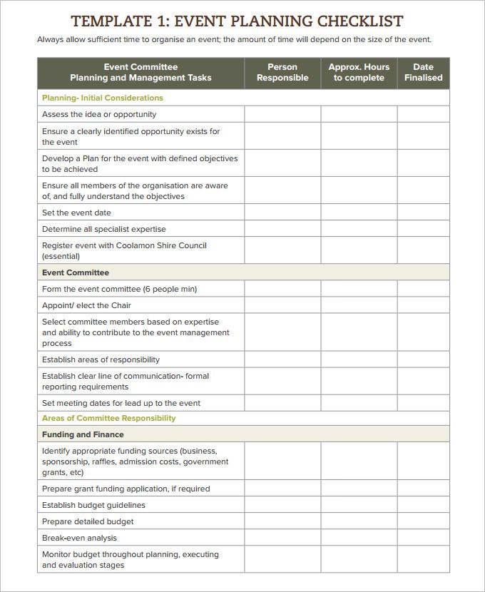 Event Planning Checklist Templates