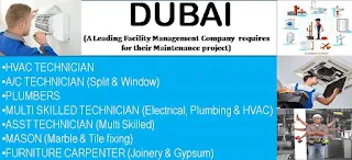 Urgent Requirement ITI and Diploma Holders in Facility Management Project  Dubai, UAE For Technician/Electrician and Plumber Positions